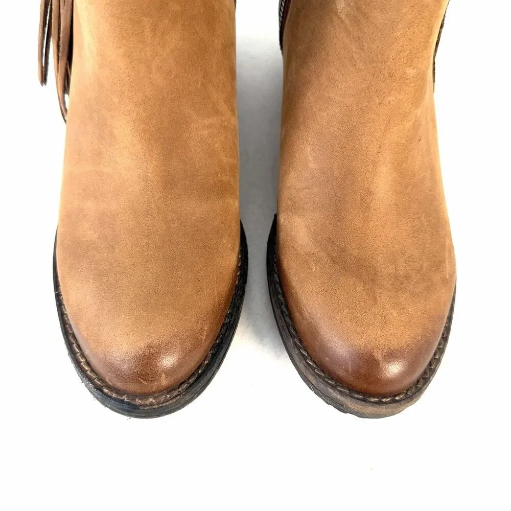 Womens Circle G Brown Leather Side Fringe Shortie Ankle Boots Size 6.5 M Zip